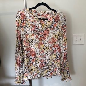 Floral Ruffle Sleeve Blouse, size S